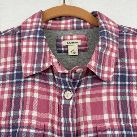 L.L. Bean Flannel Shirt Shacket Womens Size S Pink Gray Plaid Lined Button Up - Picture 5 of 11